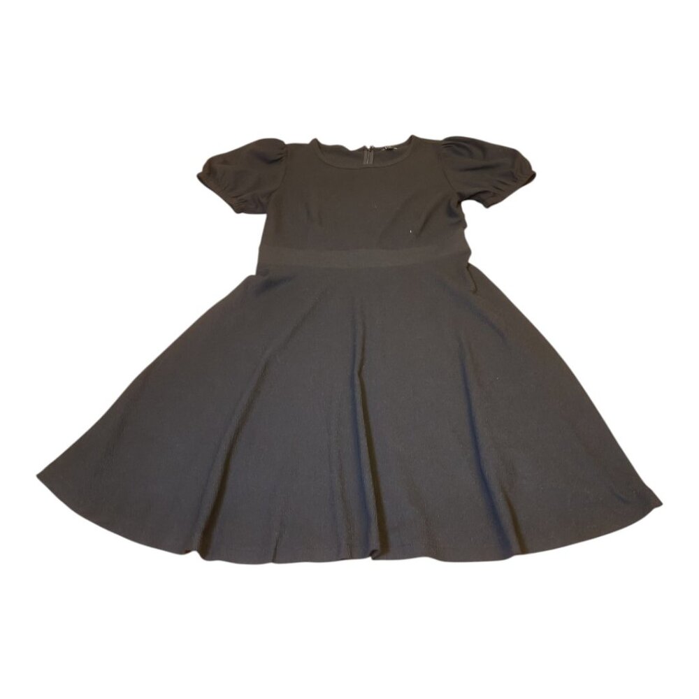 Ann Taylor Factory Black Puff Sleeve Dress Full Skirt Zip Back Sz 12P Normcore - Picture 5 of 15